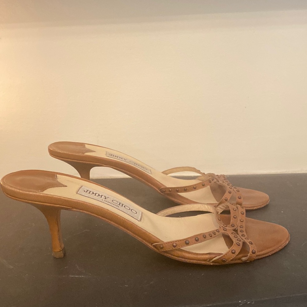 Jimmy Choo Brown Leather Studded Slide Sandal